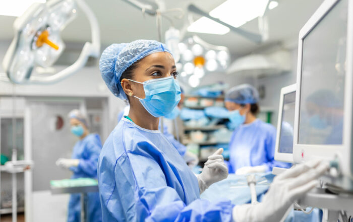 Nurse working in hospital theatre.