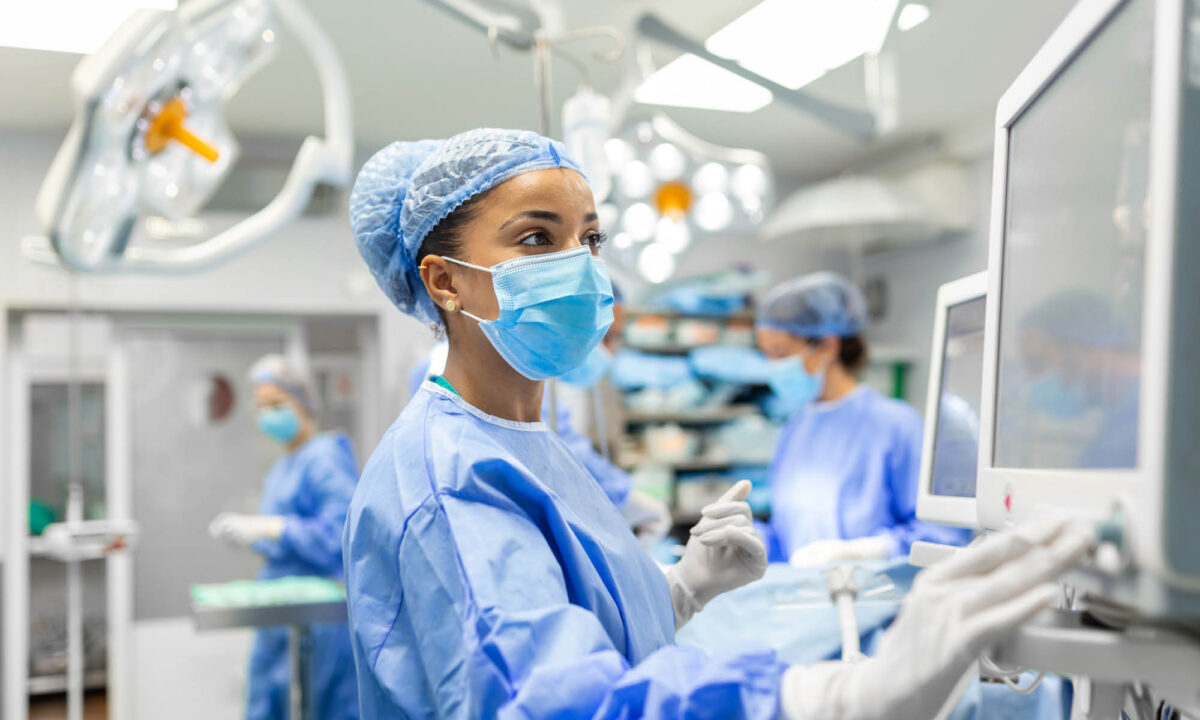 Nurse working in hospital theatre.