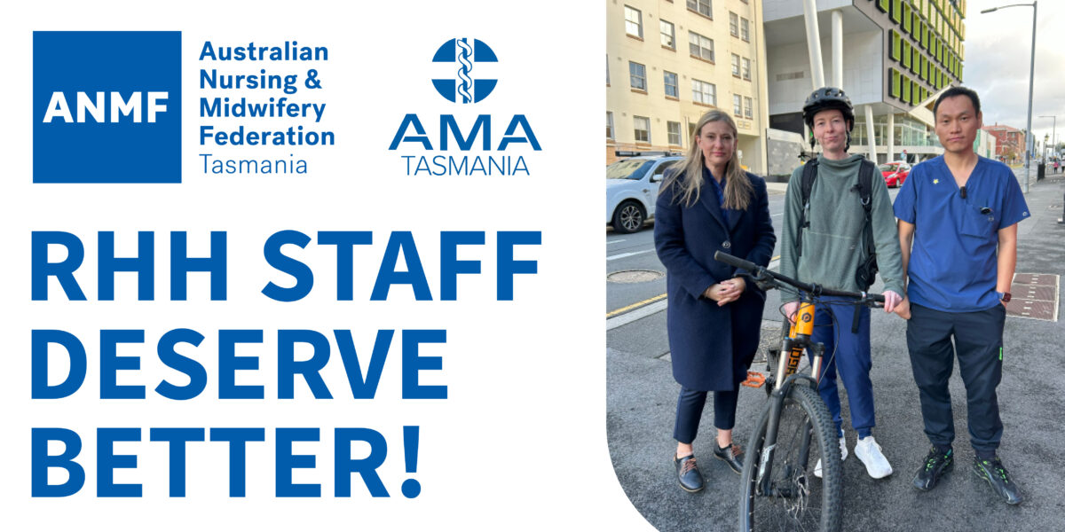 ANMF and AMA Logos, text and three people with bicycle